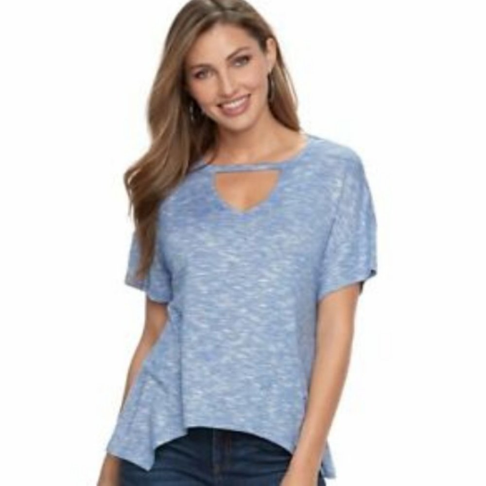 Juicy Couture Blue Blaze Cutout Shark-Bite Short Sleeve Top
